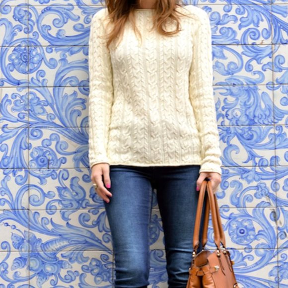 Alpaca cream coquette fisherman’s sweater nwt L - Picture 2 of 6